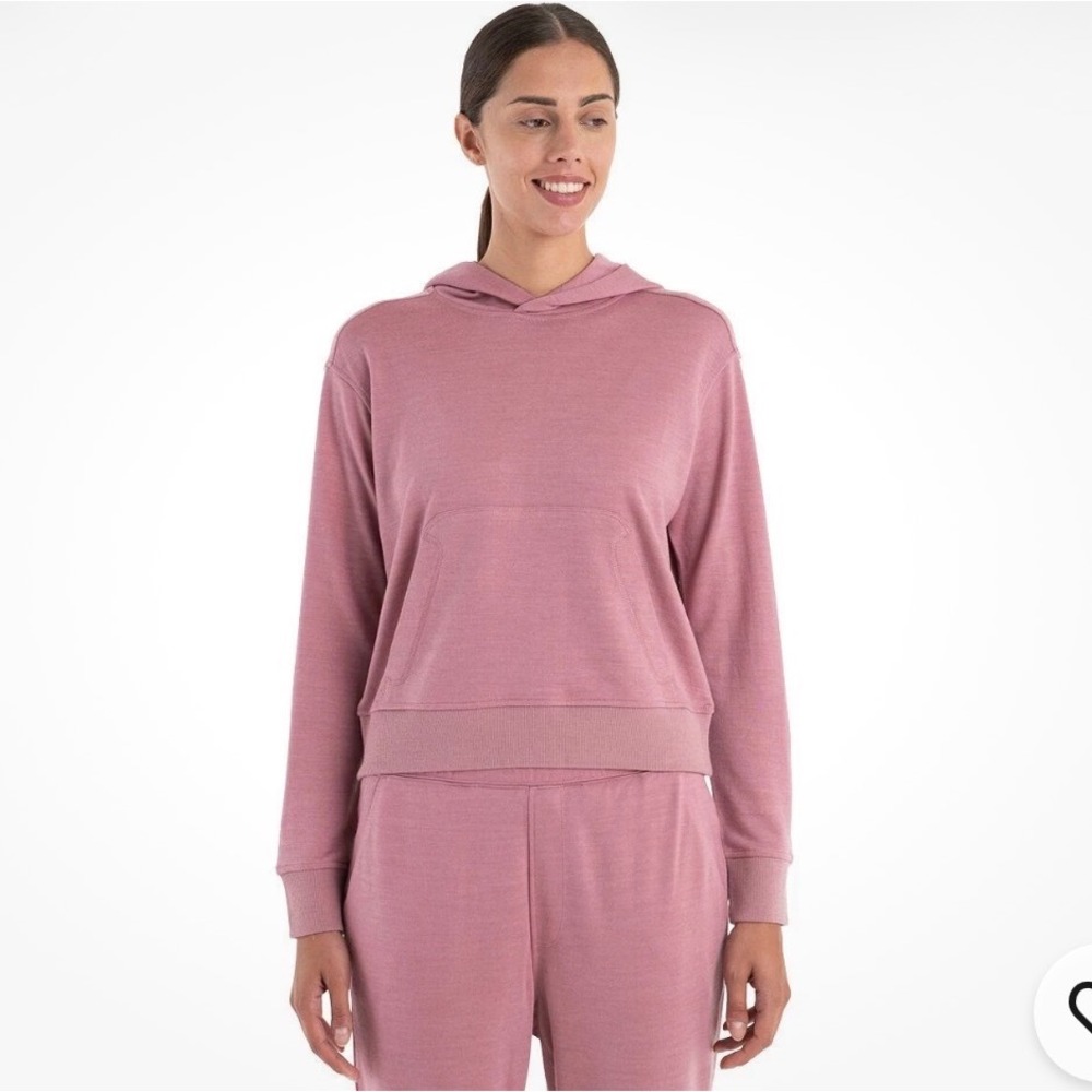 Icebreaker Hoodie Women Medium‎ Pink Merino Wool Lyocell Pullover Baselayer